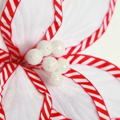 Festive White Flower Stem with Striped Edge Christmas Flowers|