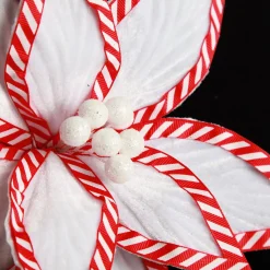 Festive White Flower Stem with Striped Edge Christmas Flowers|