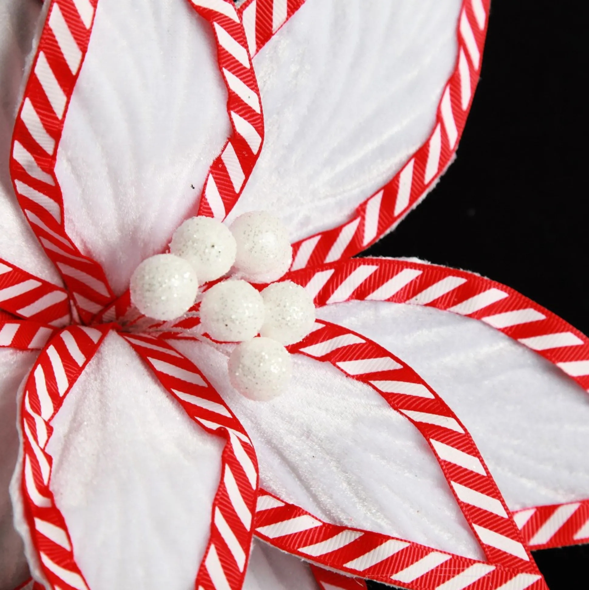 Festive White Flower Stem with Striped Edge Christmas Flowers|