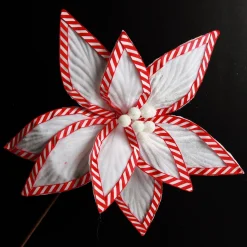 Festive White Flower Stem with Striped Edge Christmas Flowers|