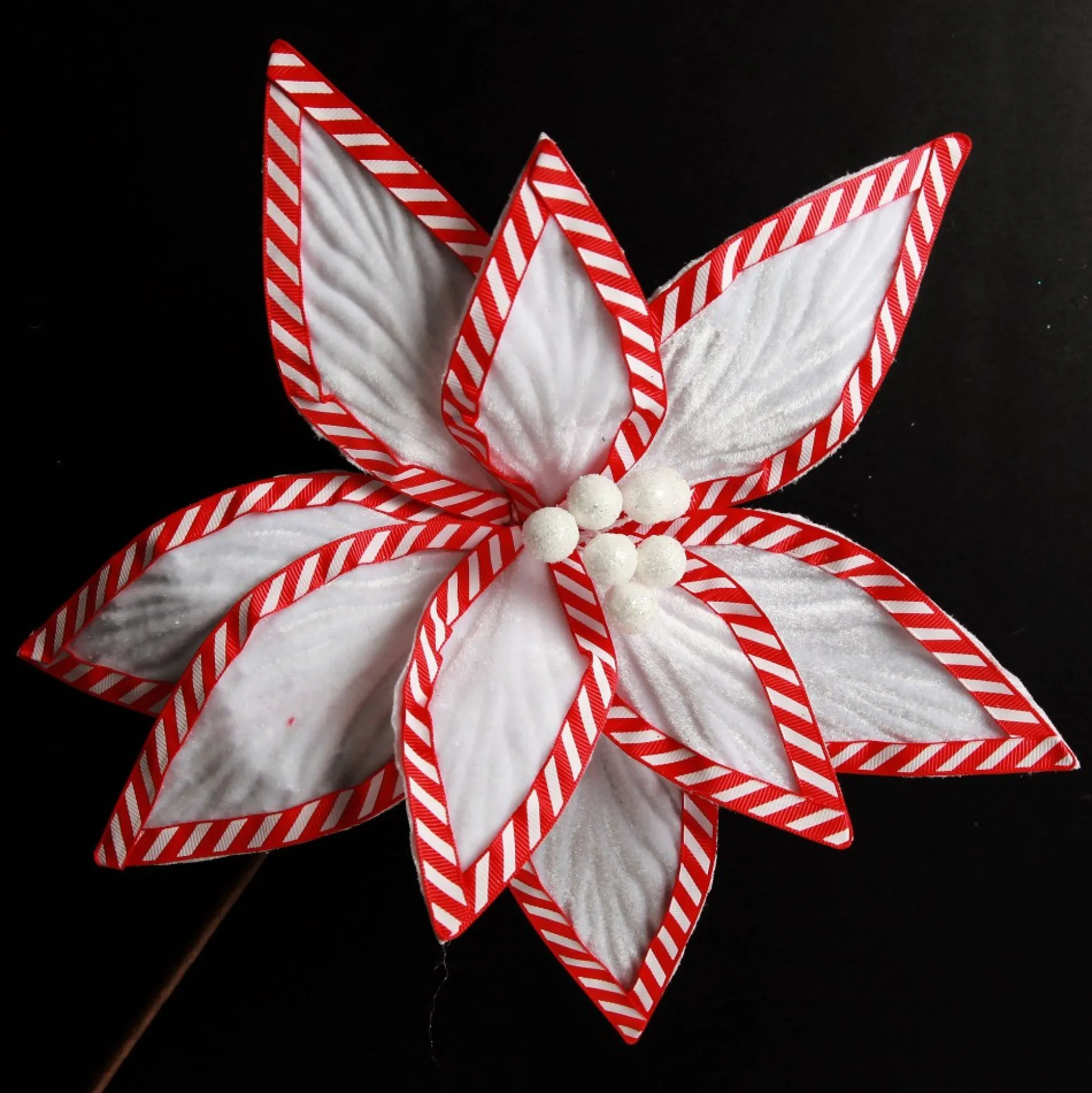 Festive White Flower Stem with Striped Edge Christmas Flowers|