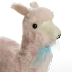 Fluffy Pink Llama with Blue Bow Christmas Birds And Animals|