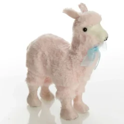 Fluffy Pink Llama with Blue Bow Christmas Birds And Animals|