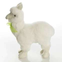 Fluffy White Llama with Green Bow Christmas Birds And Animals|