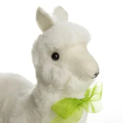 Fluffy White Llama with Green Bow Christmas Birds And Animals|