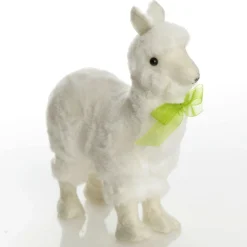 Fluffy White Llama with Green Bow Christmas Birds And Animals|