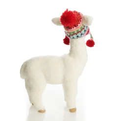 Fluffy White Llama with Hat - Standing Christmas Birds And Animals|