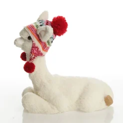 Fluffy White Llama with Hat - Sitting Christmas Birds And Animals|