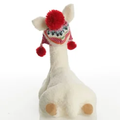 Fluffy White Llama with Hat - Sitting Christmas Birds And Animals|