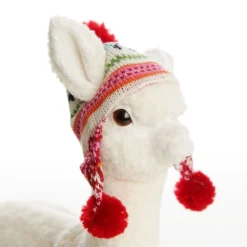 Fluffy White Llama with Hat - Sitting Christmas Birds And Animals|