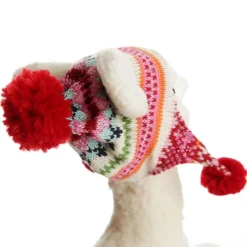 Fluffy White Llama with Hat - Sitting Christmas Birds And Animals|