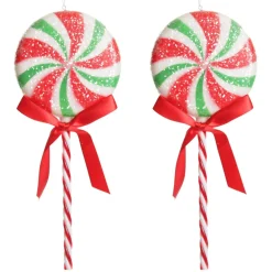 Frosted Green Peppermint Lollipop Tree Decoration - Set of 2 Christmas Tree Decorations|