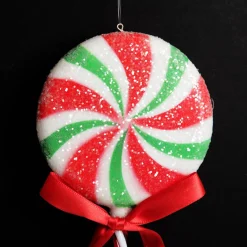 Frosted Green Peppermint Lollipop Tree Decoration - Set of 2 Christmas Tree Decorations|