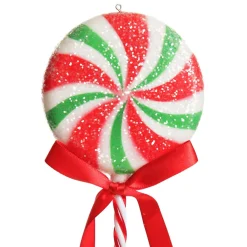 Frosted Green Peppermint Lollipop Tree Decoration - Set of 2 Christmas Tree Decorations|