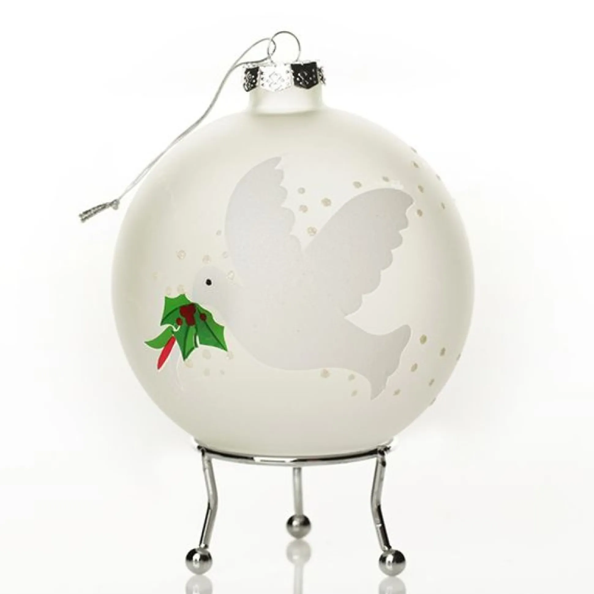 Frosted Peace Doves Christmas Bauble Personalised Baubles|