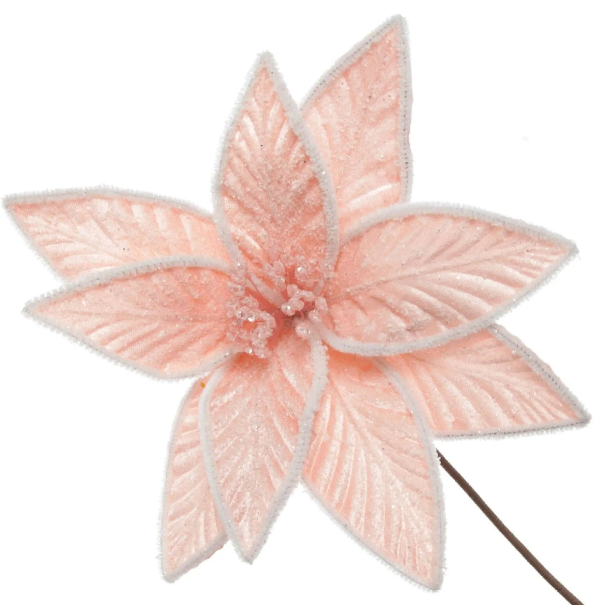 Frosted Pink Flower Clip with White Edge Christmas Flowers|