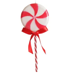 Frosted Red Peppermint Lollipop Tree Decoration - Set of 2 Christmas Tree Decorations|