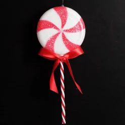 Frosted Red Peppermint Lollipop Tree Decoration - Set of 2 Christmas Tree Decorations|