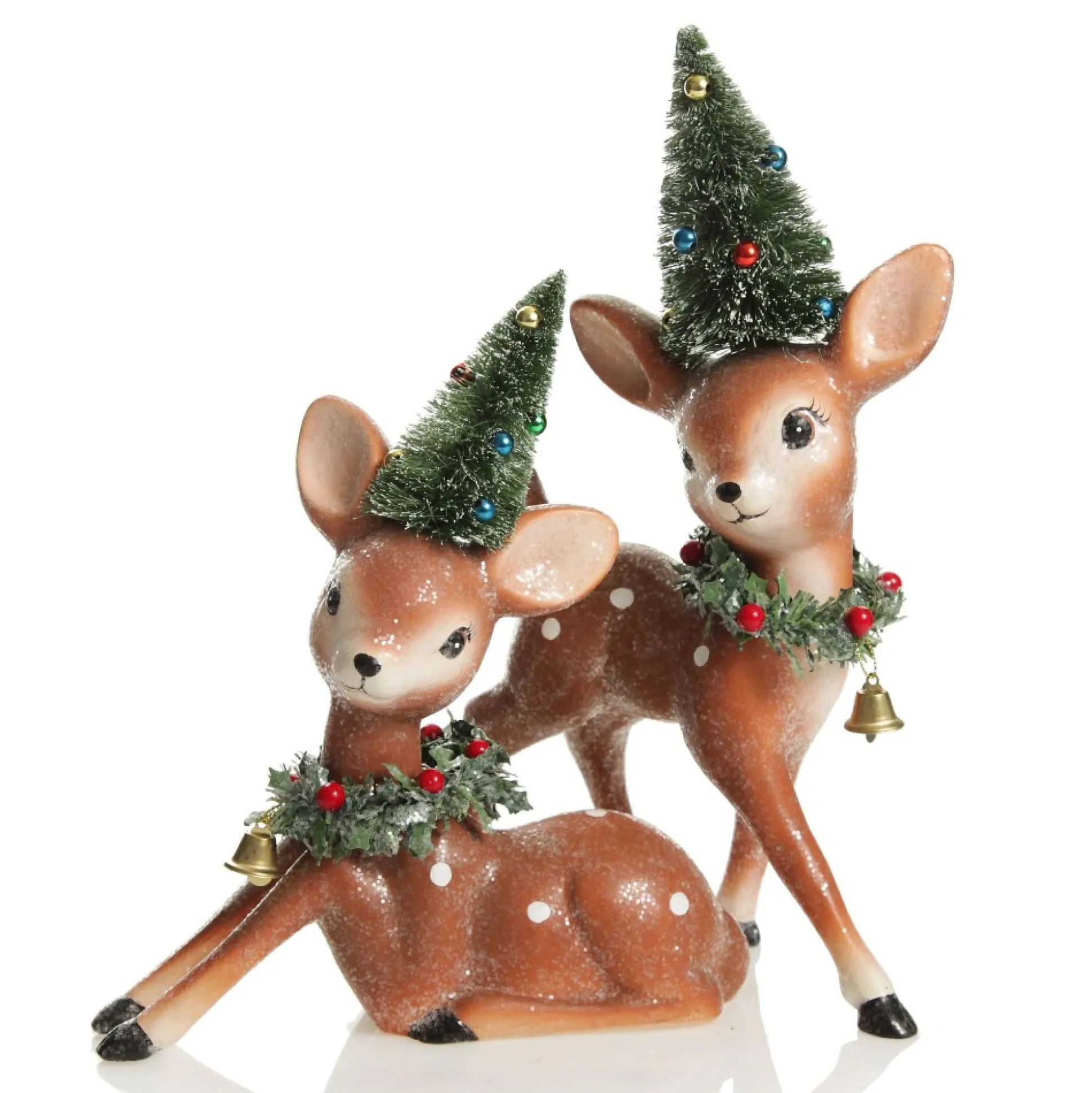 Frosted Retro Bambi Christmas Ornaments with Trees - Set of 2 Christmas Birds And Animals|