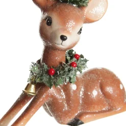 Frosted Retro Bambi Christmas Ornaments with Trees - Set of 2 Christmas Birds And Animals|