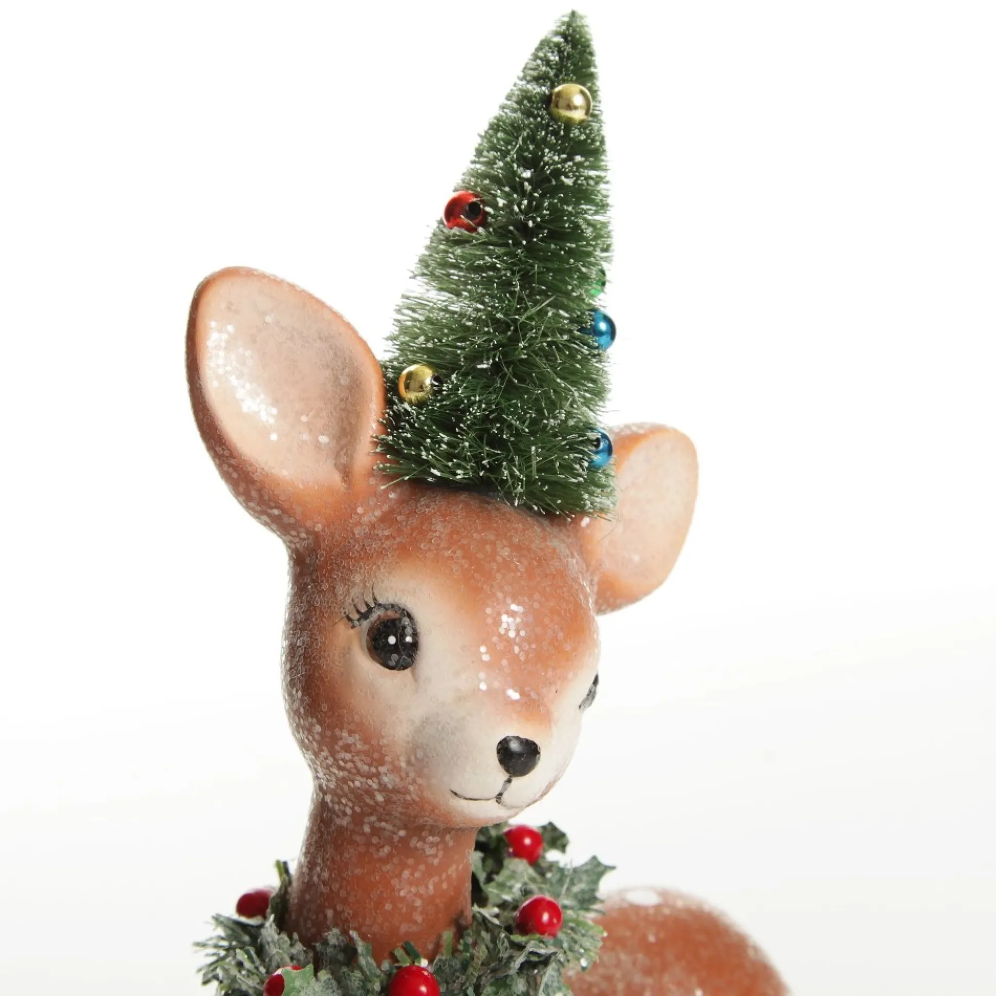 Frosted Retro Bambi Christmas Ornaments with Trees - Set of 2 Christmas Birds And Animals|