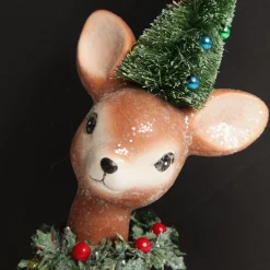 Frosted Retro Bambi Christmas Ornaments with Trees - Set of 2 Christmas Birds And Animals|