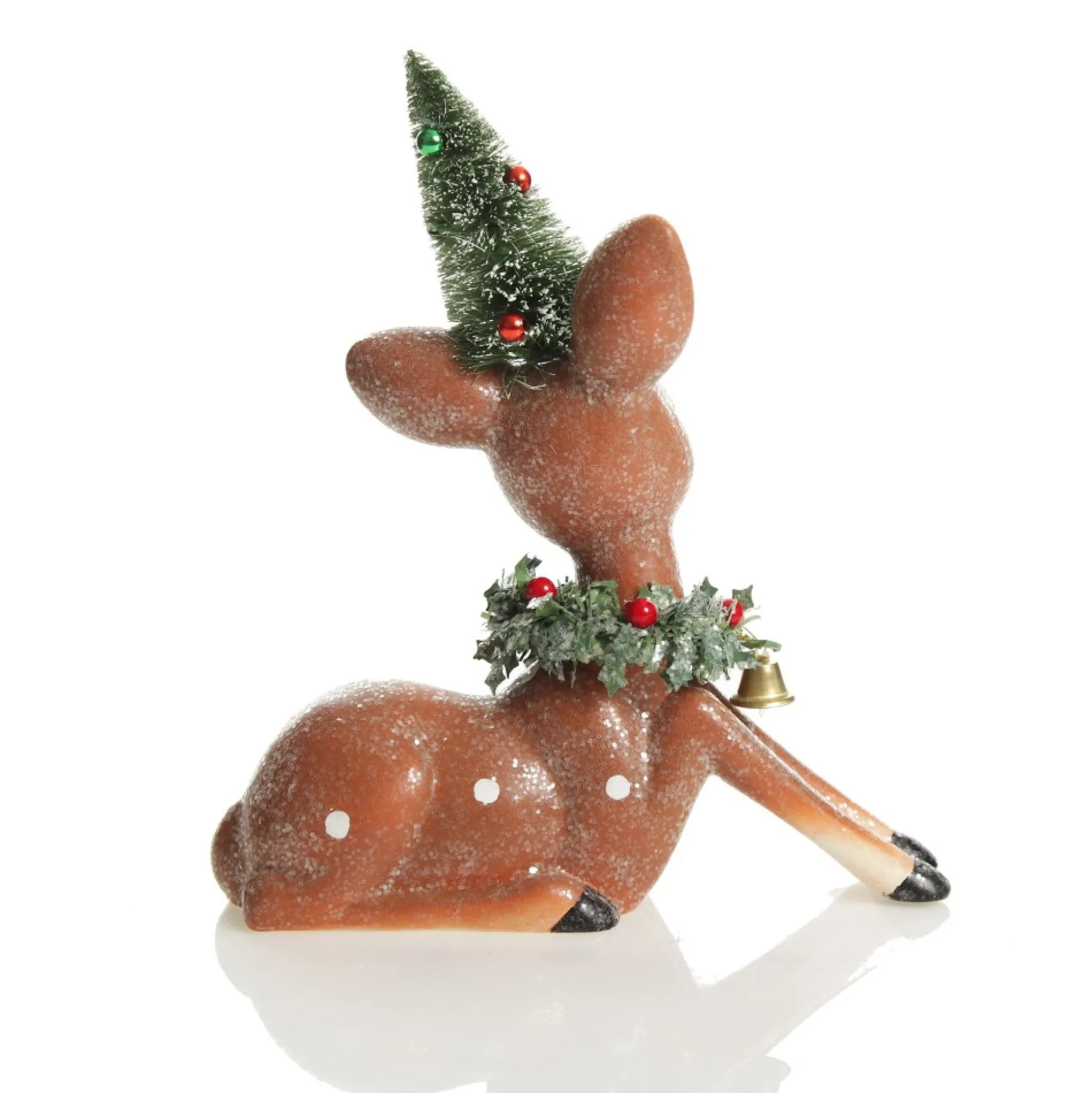 Frosted Retro Bambi Christmas Ornaments with Trees - Set of 2 Christmas Birds And Animals|