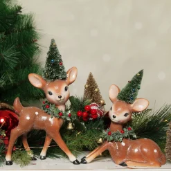 Frosted Retro Bambi Christmas Ornaments with Trees - Set of 2 Christmas Birds And Animals|