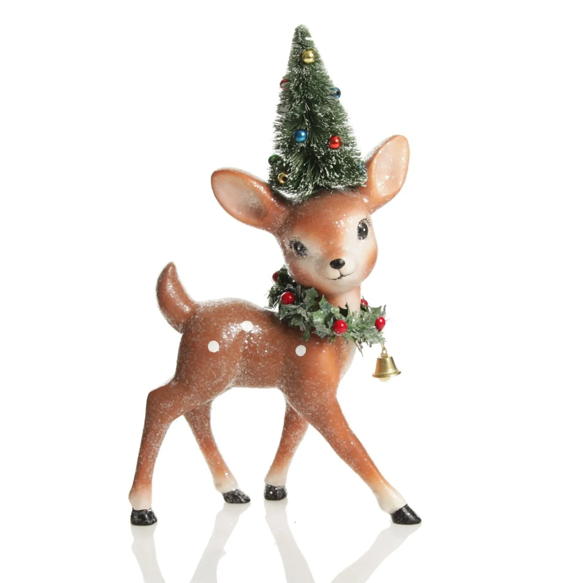Frosted Retro Bambi Christmas Ornaments with Trees - Set of 2 Christmas Birds And Animals|