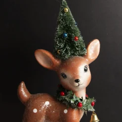 Frosted Retro Bambi Christmas Ornaments with Trees - Set of 2 Christmas Birds And Animals|