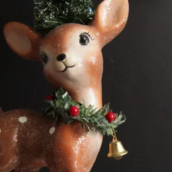 Frosted Retro Bambi Christmas Ornaments with Trees - Set of 2 Christmas Birds And Animals|