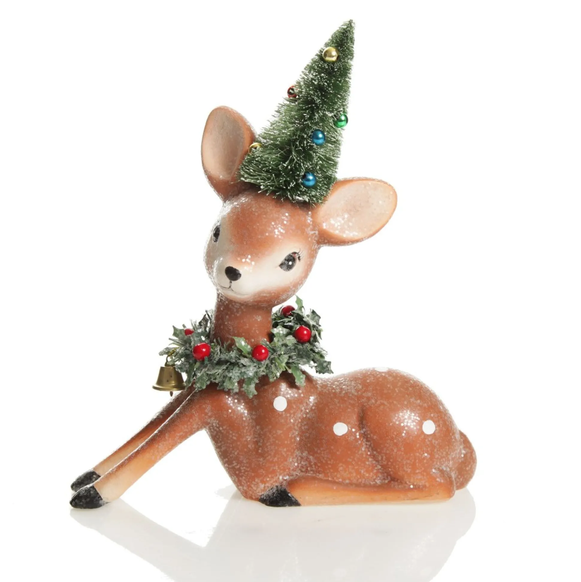 Frosted Retro Bambi Christmas Ornaments with Trees - Set of 2 Christmas Birds And Animals|