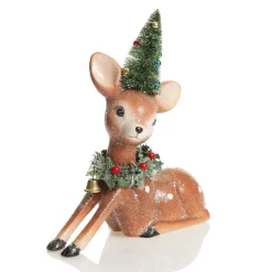 Frosted Retro Bambi Christmas Ornaments with Trees - Set of 2 Christmas Birds And Animals|