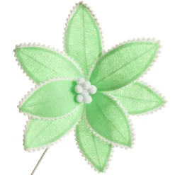 Fun Mint Green Flower Stem with White Pom Pom Trim Christmas Flowers|