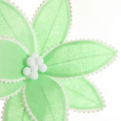 Fun Mint Green Flower Stem with White Pom Pom Trim Christmas Flowers|