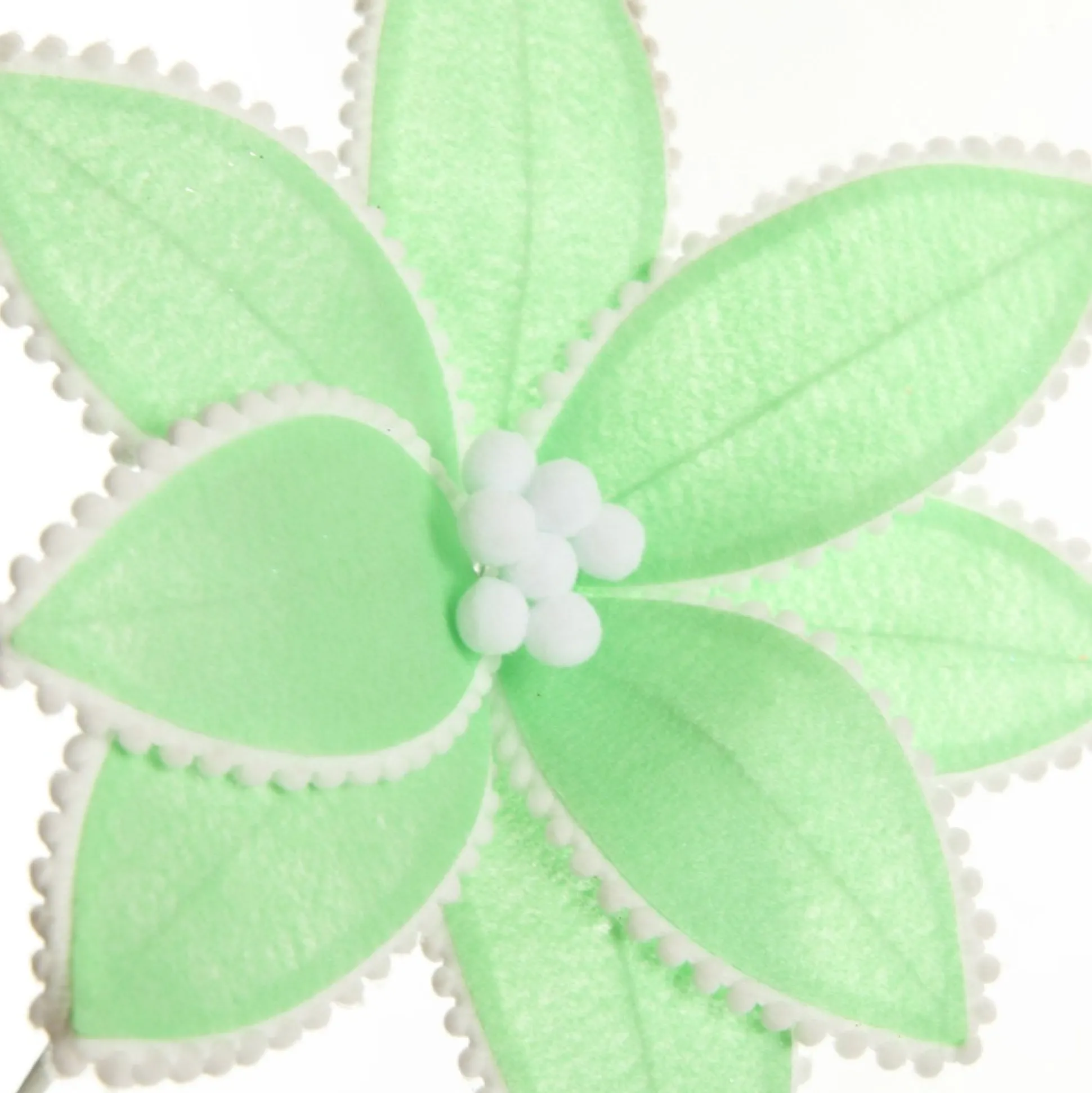 Fun Mint Green Flower Stem with White Pom Pom Trim Christmas Flowers|