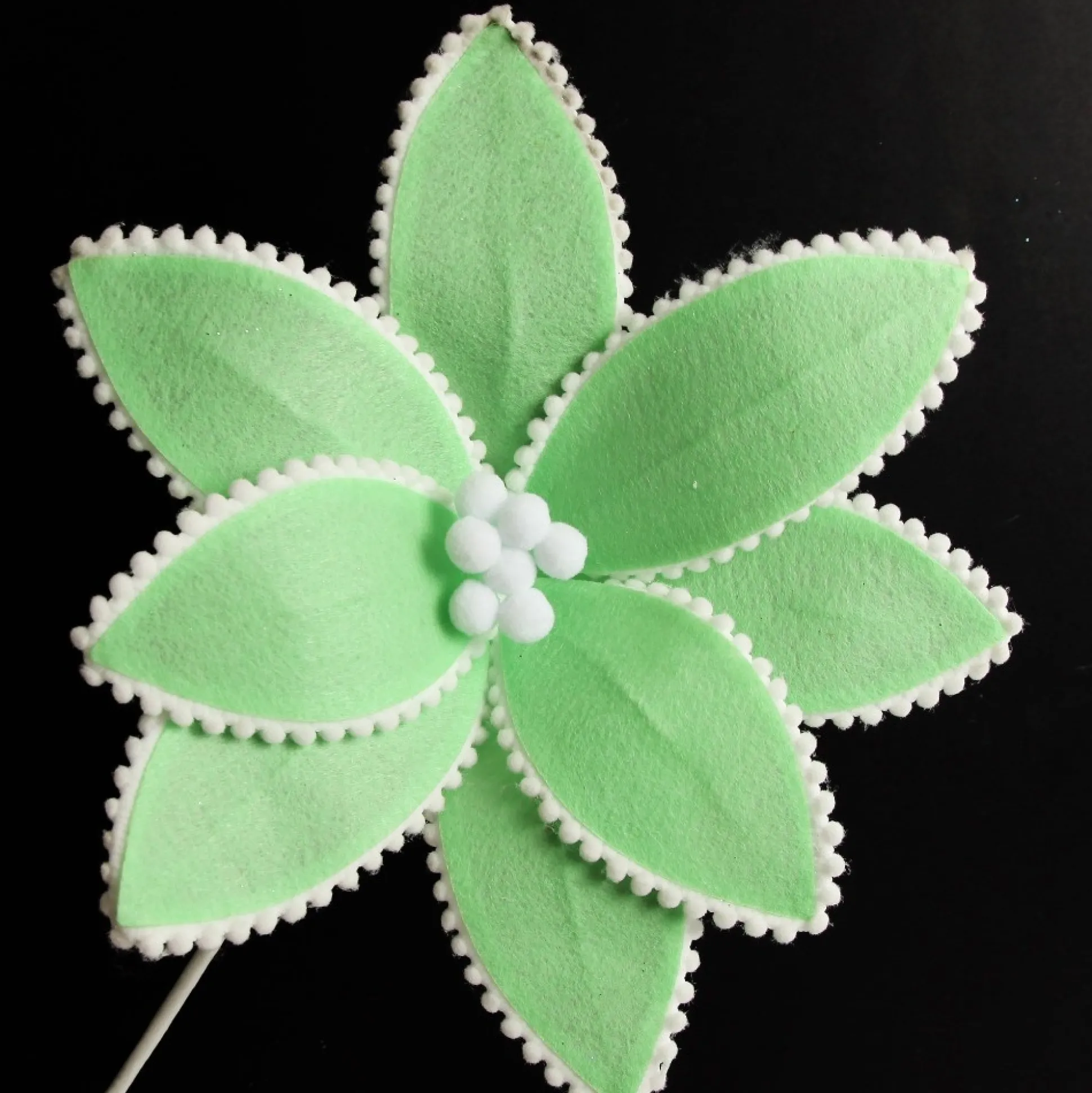 Fun Mint Green Flower Stem with White Pom Pom Trim Christmas Flowers|