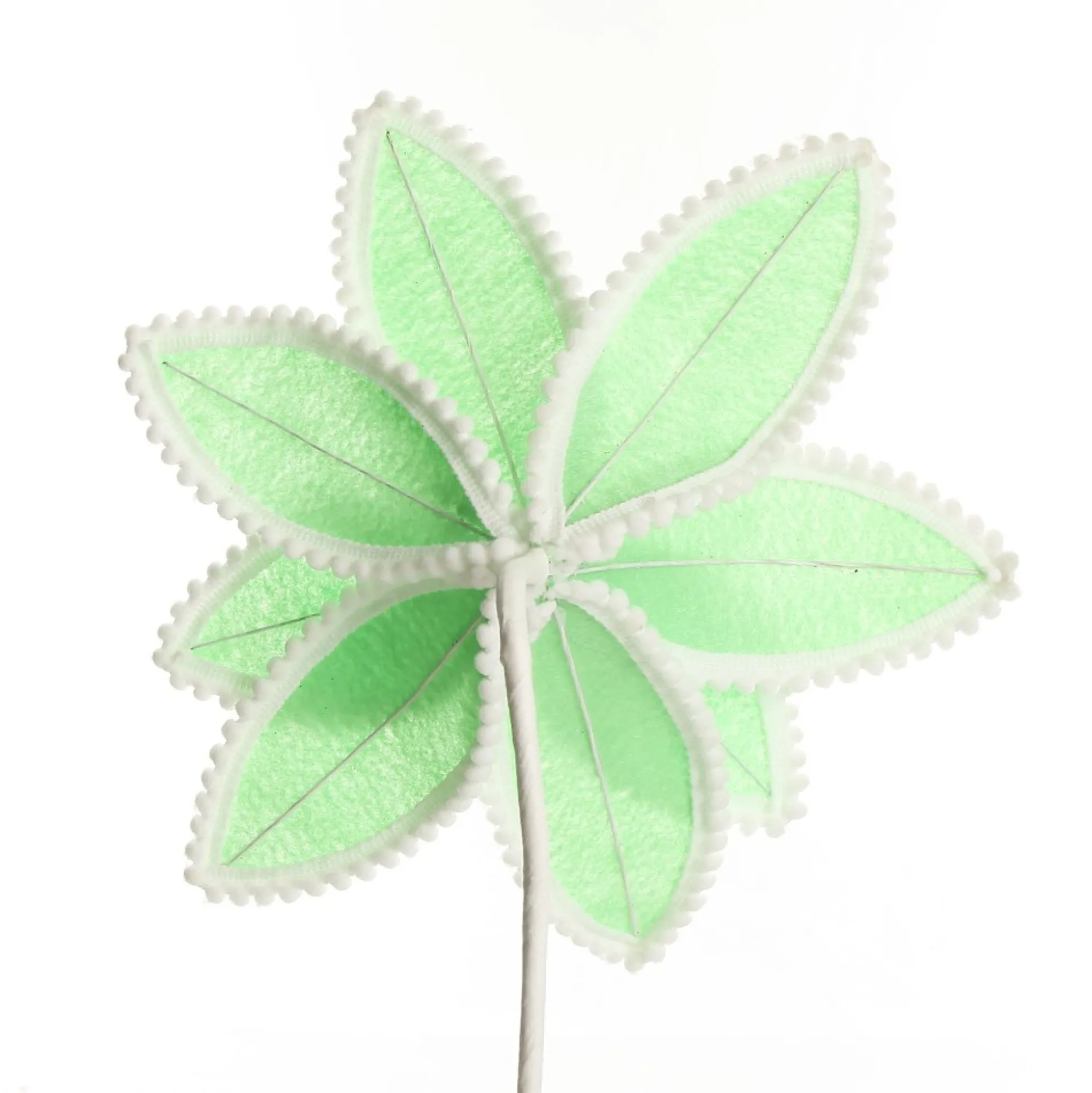 Fun Mint Green Flower Stem with White Pom Pom Trim Christmas Flowers|