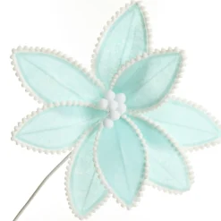 Fun Pale Blue Flower Stem with White Pom Pom Trim Christmas Flowers|