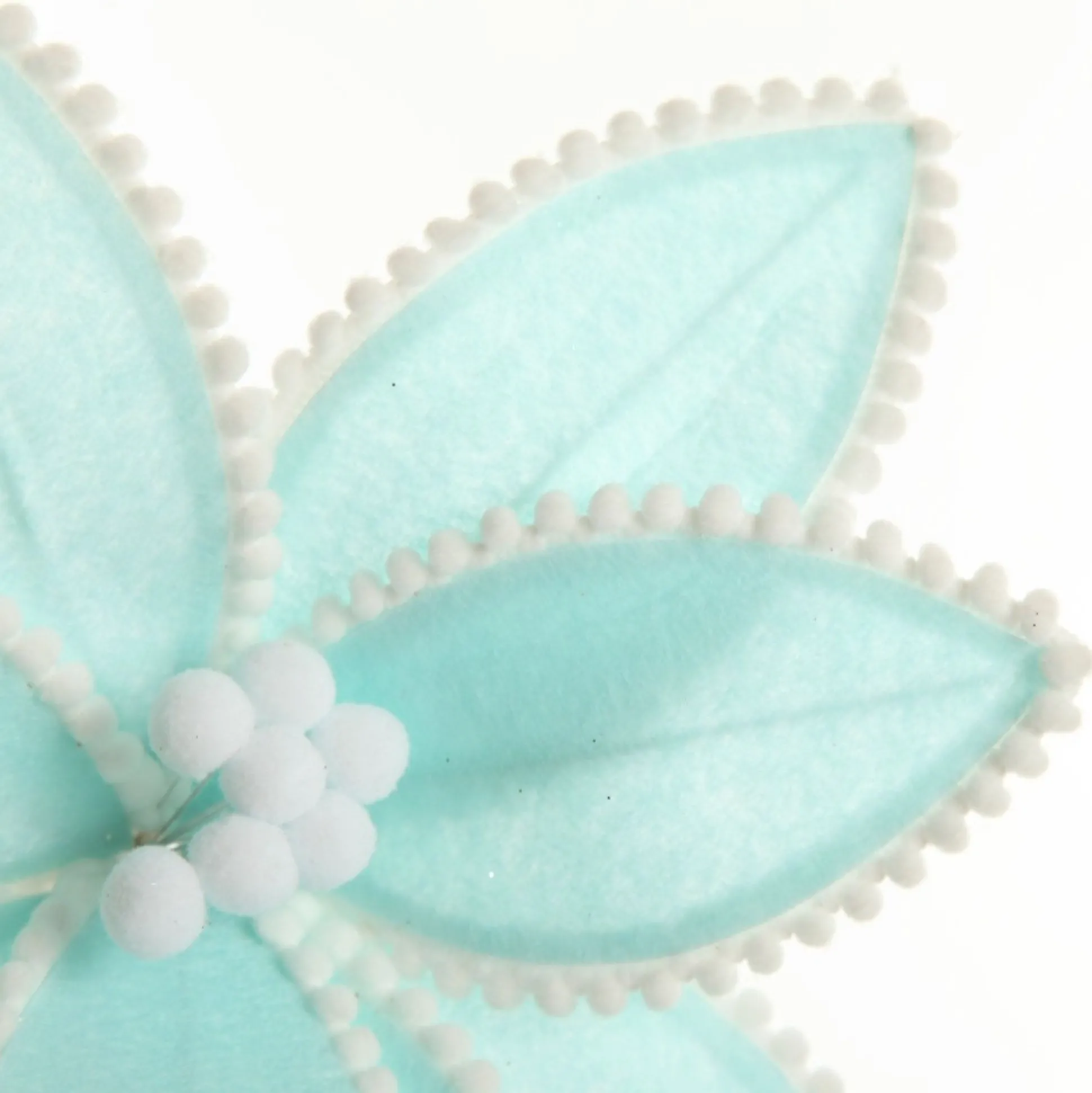 Fun Pale Blue Flower Stem with White Pom Pom Trim Christmas Flowers|