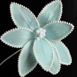 Fun Pale Blue Flower Stem with White Pom Pom Trim Christmas Flowers|