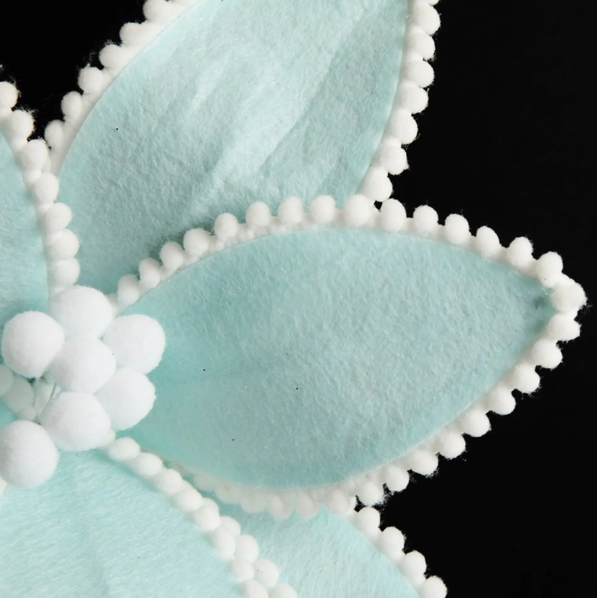 Fun Pale Blue Flower Stem with White Pom Pom Trim Christmas Flowers|