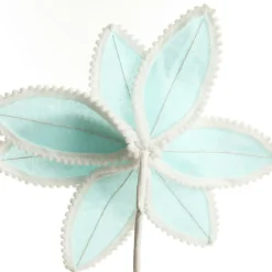 Fun Pale Blue Flower Stem with White Pom Pom Trim Christmas Flowers|