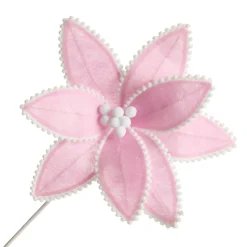 Fun Pale Pink Flower Stem with White Pom Pom Trim Christmas Flowers|