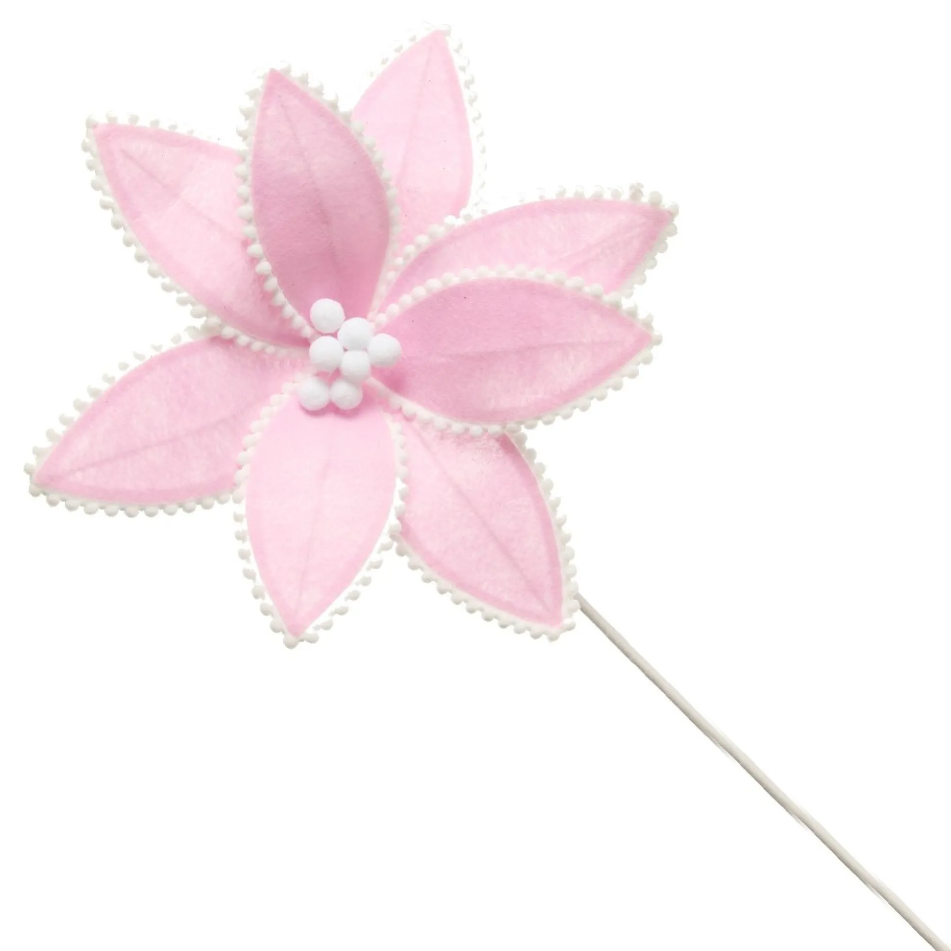 Fun Pale Pink Flower Stem with White Pom Pom Trim Christmas Flowers|