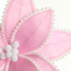 Fun Pale Pink Flower Stem with White Pom Pom Trim Christmas Flowers|