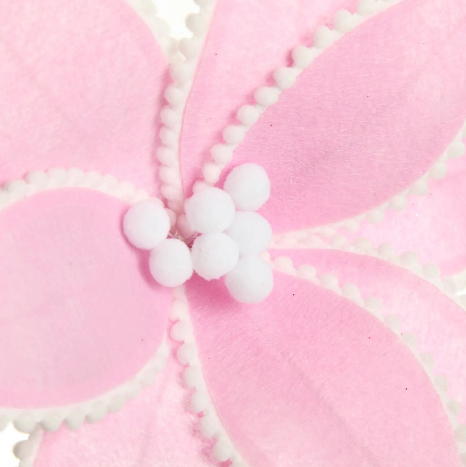 Fun Pale Pink Flower Stem with White Pom Pom Trim Christmas Flowers|