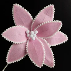 Fun Pale Pink Flower Stem with White Pom Pom Trim Christmas Flowers|