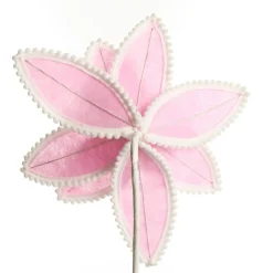 Fun Pale Pink Flower Stem with White Pom Pom Trim Christmas Flowers|