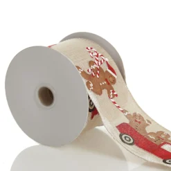 Gingerbread Natural Linen Printed Ribbon - 6.3cm Ribbons|